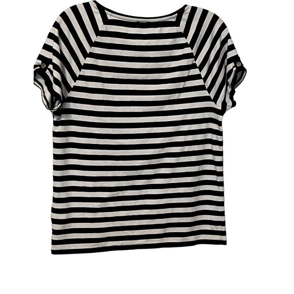 ANNE KLEIN SPORT T-SHIRT, WOMENS, S, BLACK & WHITE STRIPES, SHORT SLEEVES - Picture 3 of 10